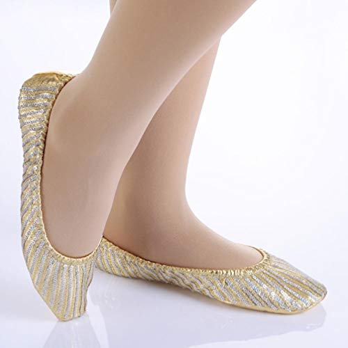 HEALLILY 1 par de sapatilhas de balé com lantejoulas douradas sapatilhas de balé sapatilhas de dança