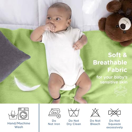 Image of Mee Mee Instadry Anti-Piling Fleece Extra Absorbent, Cotton Bed Protector Mattress, Reusable Waterproof Quick Dry Baby Cot Sheet for Toddler Infant, 0 to 24 Months,Size 70X100Cm (Pista Green)