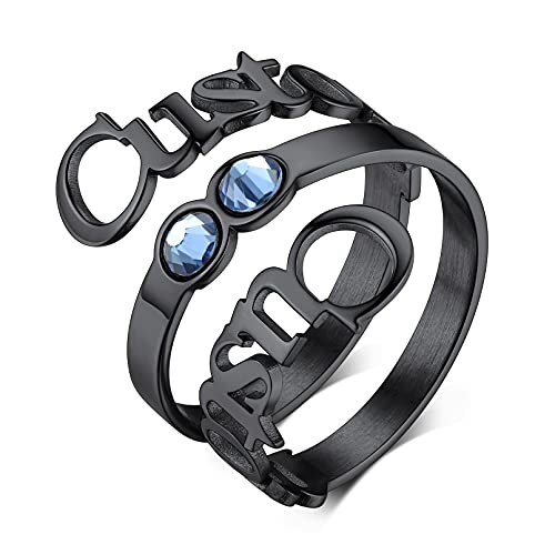 Custom4U Personalized Name Rings/Monogram Initial Ring Engraved,Gold Plated/Sterling Silver/Stainless Steel,Size Adjustable Custom Memorial Jewelry Birthday Mothers Day Gifts for Women F-Bla