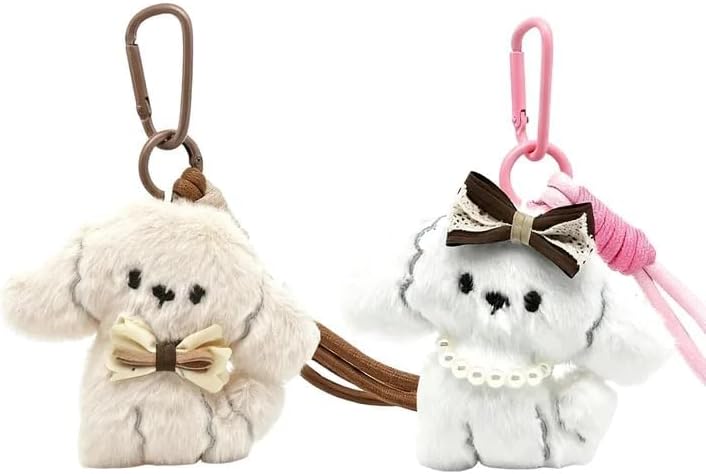 squishy 2Pcs Plush Keychain, Keychain for Girls Cute, Cute Keychains, Lovely Bows Dog Design, Adorable Sweet Bag Charm for Backpacks and Gifts