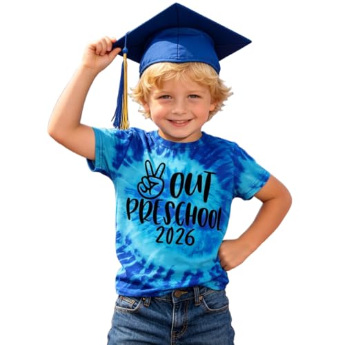 KEKEMI Toddler Boys Girls Out Preschool 2026 Shirts School Graduation T-Shirt Summer Vacation Outfit Short Sleeve Tees Tops(Blue 5-6T)