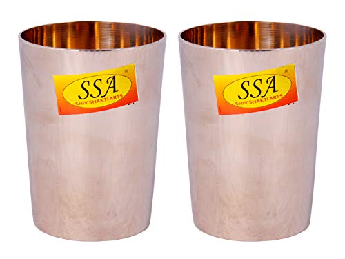 Shiv Shakti Arts® Pure Bronze Kansa Tumbler Glass for Drinking Serving Water, (Kansi, Luxury Design Vol - 300 ML) - 2 Piece
