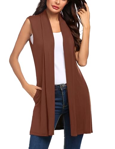Image of Beyove Womens Long Vests Sleeveless Draped Lightweight Open Front Cardigan Layering Vest with Side Pockets