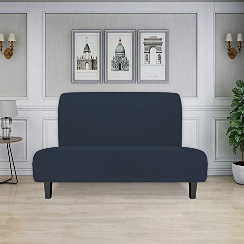 Image of Easy-Going Stretch Medium Futon Slipcover Armless Futon Cover Dark Blue