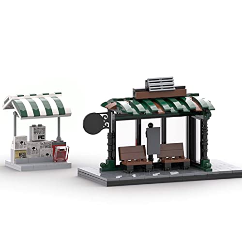 GXZZ City Straße Konstruktionsspielzeug mit Bushaltestelle und Kiosk, Erweiterungskit Kompatibel mit Lego (371Pcs)