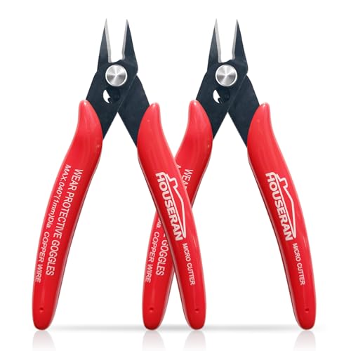 HOUSERAN 170 Wire Cutters, 2 Pack, 5 Inch Micro Flush Cutter, Small Wire Cutters Spring Loaded Cutting Pliers, Side Cutters, Diagoanl Cutters for Jewelry Making, Models