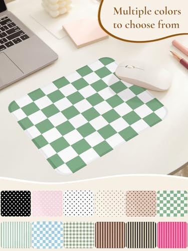 Image of Square Cute Checkered Mouse Pad with Stitched Edge, Premium Waterproof Cloth Aesthetic Small Plaid Mouse Mat, Non-Slip Rubber Base Funny Mousepad Desk Accessories,Checkerd Green White