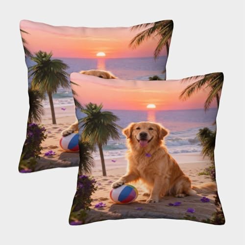 Fundas Cojines con Golden Retriever Juego De 2, Poliéster Suave Funda Almohadón con Cremallera Oculta, Fundas Decorativas De Cojín para Sofá Coche Cama Sillas, 40x40cm