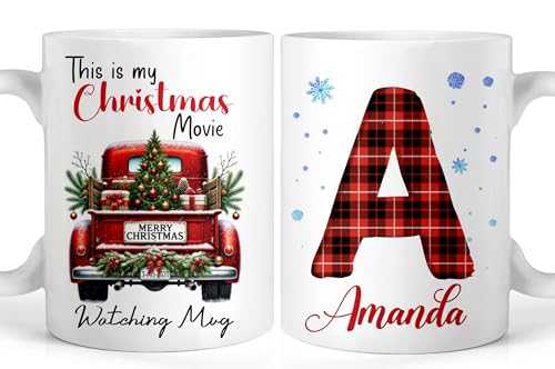 Personalized Christmas Coffee Mug, This Is My Christmas Movie Watching Mug Holiday Accent Mugs With Initial Letter, Xmas Presents Gifts For Mum Dad Friend Sister Brother - Custom Ceramic 11oz Mug