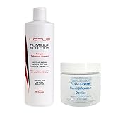 Lotus Humidifier PG Solution 16oz or 8oz + FESS Crystal Jar – Maintains 70% Humidity for Cigar Humidors, USP Certified Propylene Glycol, Reusable Crystals (Lotus 16oz PG and Fess 4oz Crystal Jar)