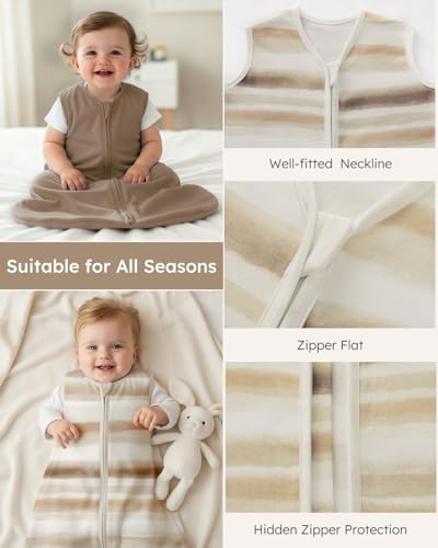 Image of Yoofoss Baby Sleep Sack 6-12 Months Wearable Blanket for Babies 100% Organic Cotton 2-Way Zipper TOG 0.5 Toddler Sleeping Sack 3 Pack, Comfy Lightweight Sleep Sacks