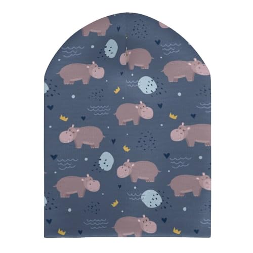 Hippo Animal Kids Beanie Hat for for Girls Boys Children Cap Winter Knitted Chemo Cancer Headwear Accessories Gifts Decoration Black3