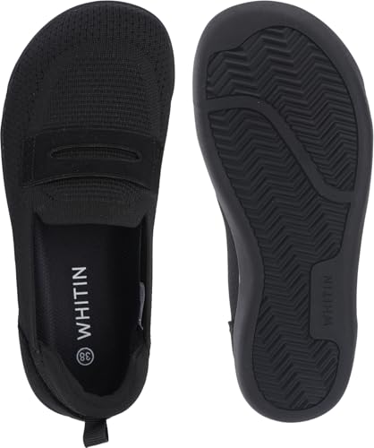 Image of WHITIN Women's Round Toe Slip On Penny Loafers | Wide Barefoot Flats with Breathable Knit