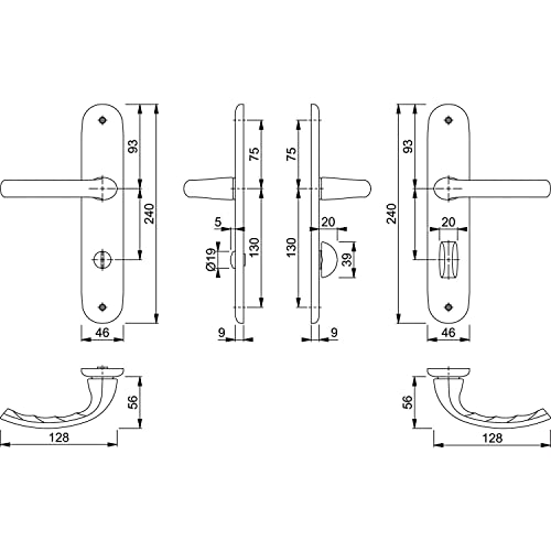 HOPPE 11564945 Silver Anodised Tokyo Handle Set for WC 78, 37-42, Anodized Silver - Image 2