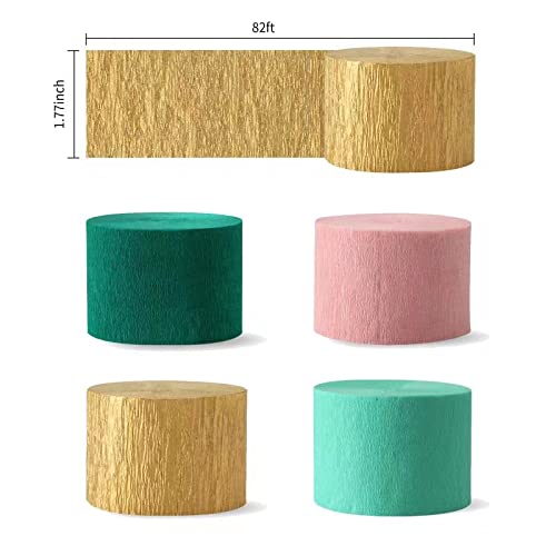 Image of Sage-Green Pink-Gold Crepe Paper Streamers - 8 Rolls Green Party Decorations Streamer Birthday Rustic Wedding Bridal-Shower Bachelorette Engagement Paper Flowers Valentines Mothers Day Decor Panduola