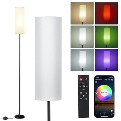Frideko Floor Lamps for Living Room, Dimmable Colors Temperature & Brightness, Modern Floor Lamp Remote, Tall Standing Lamps for Living Room Bedroom Office, White Lampshade 9W RGB Smart Bulb