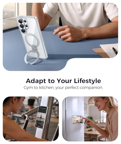 Image of FNTCASE for Samsung Galaxy S26-Ultra Case: [360 Spin Magnetic Stand] [Compatible with Magsafe] [Screen Protector] Clear Magnetic Phone Cases Anti Yellowing Shockproof Protective Phone Cover - Clear
