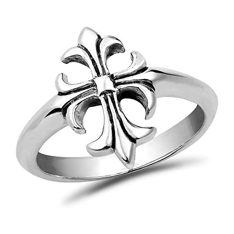 AeraVida Vintage Beautifully Elegant Lily Flower .925 Sterling Silver Cross Ring (9) Cover