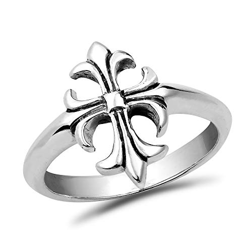 AeraVida Vintage Beautifully Elegant Lily Flower .925 Sterling Silver Cross Ring