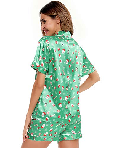 Image of SWOMOG Womens Silk Satin Pajamas Set Short Sleeve Sleepwear Button Down Top and Shorts Loungewear 2 Piece Pjs Set XS-3XL