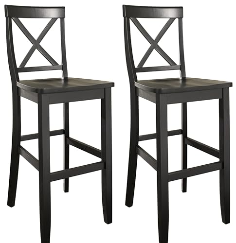 Crosley Furniture X-Back Wood Bar Stools Set of 2, Black, 30-inch