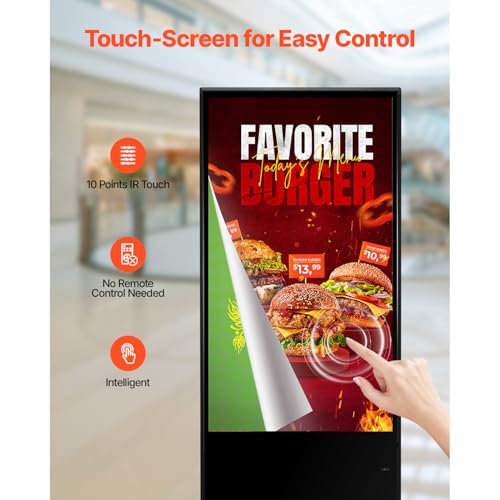Image of Happybuy 55-Inch Digital Signage Display, Interactive Touchscreen Kiosk, Indoor Floor-Standing 4K UHD LCD Screen, 2GB RAM & 32GB Storage, WiFi /USB Connectivity, Commercial Advertising Solution