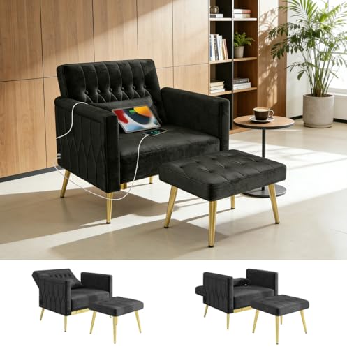 ROCSUMOO Ohrensessel mit Hocker 2 Ladesports Gemütlicher...