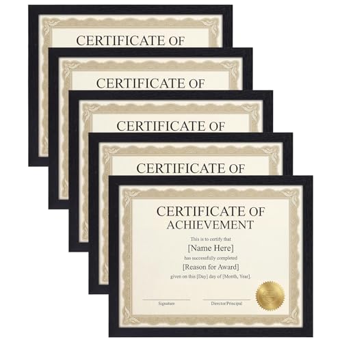 MEBRUDY 8.5 x 11 Picture Frame Set of 5 Black 8.5 by 11 Photo Frames Used for Certificate Diploma Document Degree Award Wall Hanging or Tabletop Display