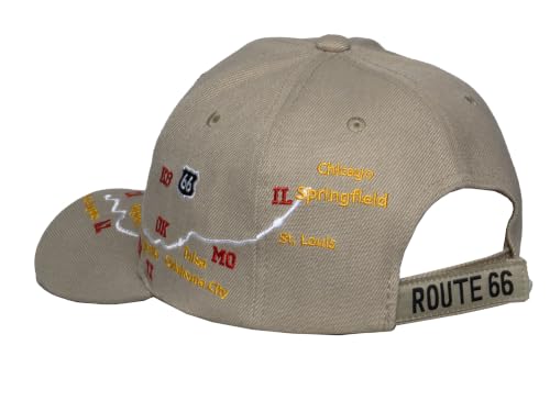 Image of TOP HEADWEAR Route 66 Embroidered Baseball Cap Americana Travel Hat | Mens Womens Historic Highway Inspired Style & Detailed Road Map Embroidery