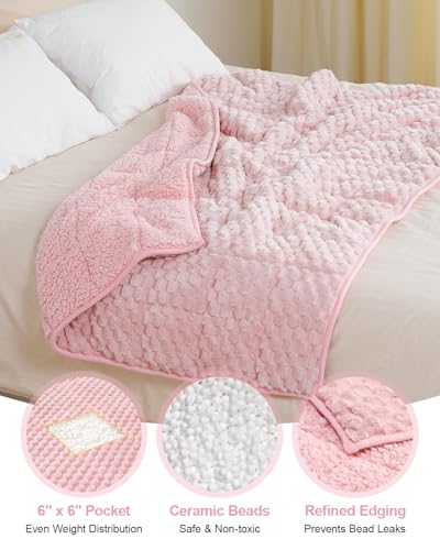 Image of Super Soft Luxury Fleece Sherpa Weighted Blanket for Teens, 3lbs Small Weighted Lap Blanket for Adults, Turtle Shell Cozy Warm Throw for Winter, Compact Heavy Blanket for Better Sleep, Pink, 36 inchx48 inch
