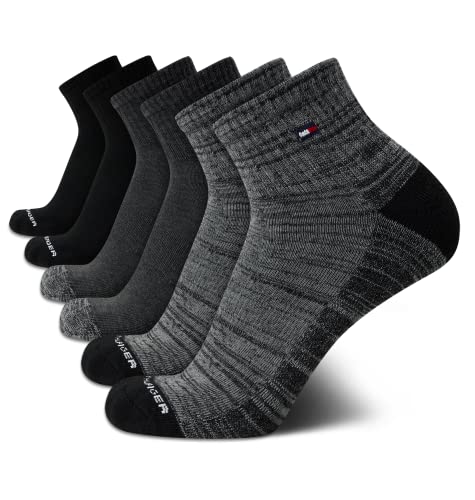 Tommy Hilfiger Men's Athletic Socks - Cushion Quarter Cut Ankle Socks (6 Pack), Size 7-12, Premium Black