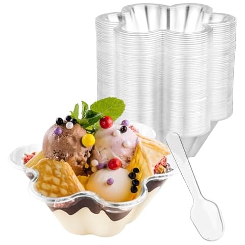Tamnjvrr 8 oz Plastic Dessert Cups with Spoons, 50 Pack Clear Mini Mousse Cup Round Pudding Cups Party Serving Bowl for Cocktails Appetizers Fruit Parfait and Trifle Cover