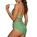Women Slimming Tummy Control One Piece Swimsuit Sexy Mesh Patchwork Halter V Neck Bathing Suit Summer Fashion Green