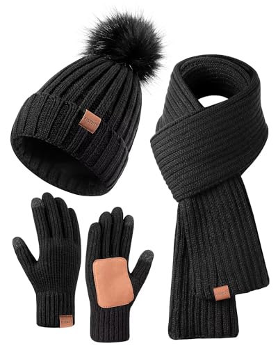 FISFET Mütze, Schal & Handschuh-Sets für Damen, Beanie Mütze...