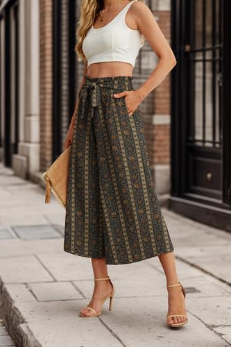 Image of IWOLLENCE Women Flowy Loose Wide Leg Pant Summer Beach Casual Trousers high Waist Adjustable Knot Business Work Casual Pants