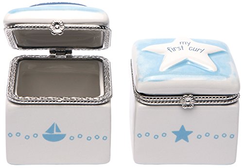 C.R. Gibson Nautical Baby's First Tooth and Curl Ceramic Keepsake Box, 5.25'' x 3'' x 2.75'', 2pcs