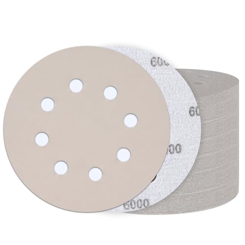 Image of 50PCS 5 Inch Sanding Discs 6000 Grit, Wet Dry Hook and Loop Sandpaper | 8 Hole Silicon Carbide Round Sand Paper, Water and Oil Resistant, Orbital Sander for Wood Metal Automotive Polishing