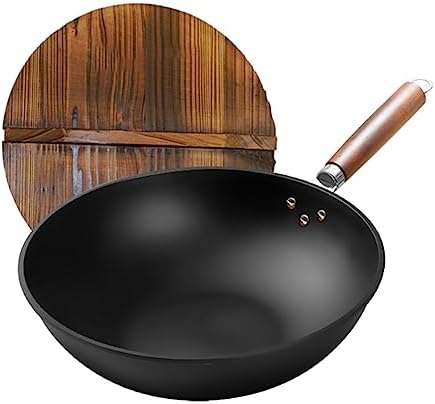 Nonstick Wok Pan with Lid, 32cm Woks & Stir Fry Pans - No Chemical Coated Flat Bottom Chinese Wok for Induction, Gas, All Stoves