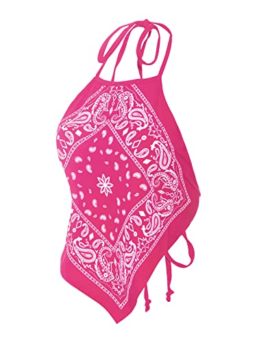 Image of Design by Olivia Women's Sexy Paisley Bandana Halter Top Y2K Crop Shirt