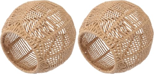 Image of Small Wicker Lamp Shade for Hanging Lamp, 5.5Inch Woven Pendant Rattan Light Fixture Shade for Living Room Bedroom Restaurant Ceiling (15 x 15 cm) (Pack of 2)