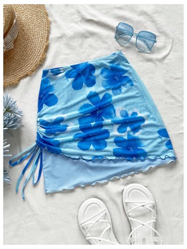 Milumia Women's Floral Mesh Mini Skirt Lettuce Trim Drawstring Side Summer Beach Vacation Short Skirts2