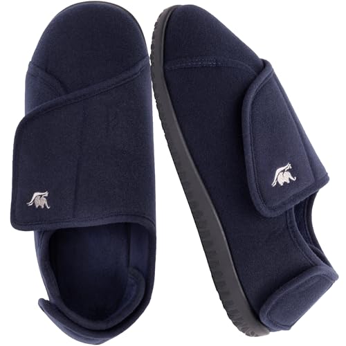 Image of Men's Memory Foam Diabetic Slippers with Adjustable Closure, Extra Wide Comfy Warm Plush Fleece Arthritis Edema Swollen Diabetic House Shoes Machine Washable with Anti Slip Sole