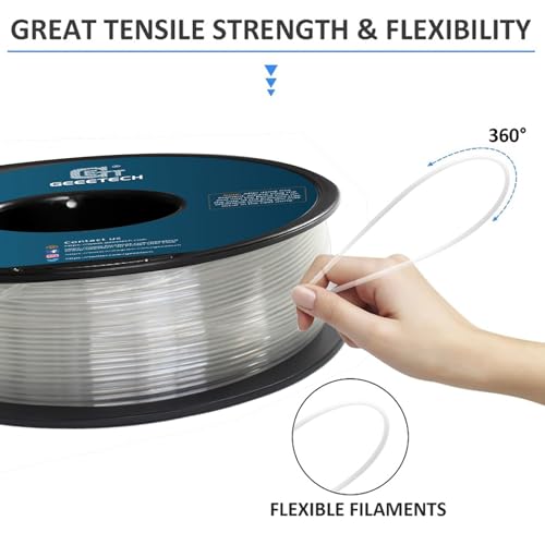 Image of Geeetech TPU Filament 1.75mm, Shore 95A Flexible 3D Printer Filament with High Elasticity, 1KG (2.2lbs) Spool, Dimensional Accuracy ±0.03mm, Fits Most FDM Printers (Clear /Transparent)