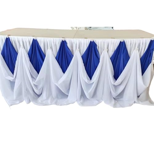 Jupe de table en mousseline blanche et bleue 10ft pour décoration de mariage
