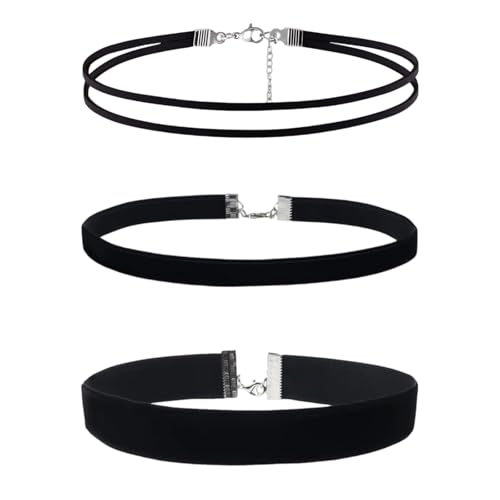 ZesNxj 3 Stück Mode und Eleganz Choker Kette Damen, Samt Choker Schwarz, Verstellbare Klassische Halskette Schwar, Für Dancing Halloween Geburtstag Party Cosplay