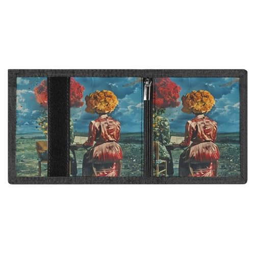 Woman With A Head of Roses Trifold Wallet Slim Credit Card Holder for Women Men4