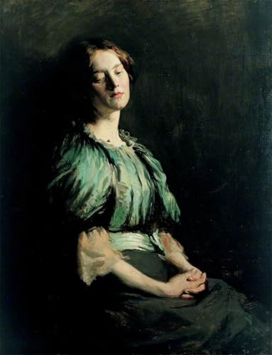 Peinture Murale Nordique Portrait de Jeune Fille Verte 60x90cm