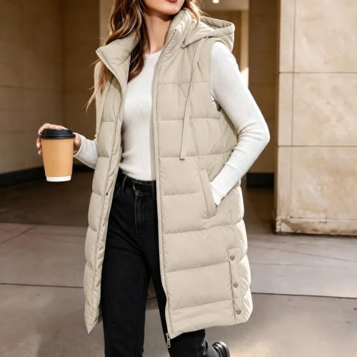 Long Puffer Vest Women Hooded Zip Up Warm Winter Sleeveless Quilted Coat - image 5