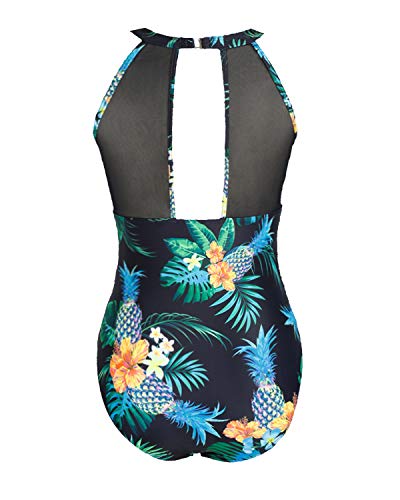 image for Tempt Me Women One Piece Swimsuit Plunge Mesh Ruch Swimwear Black Pine