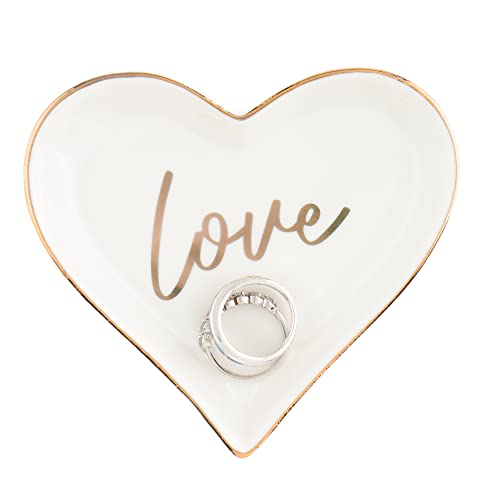 Ella Celebration Love Heart Ring Dish, Ceramic Jewelry Holder Tray, Gift For Valentine's Day, Gift For Girlfriend Or Bride, Trinket Organizer (Heart Gold) #TOP1